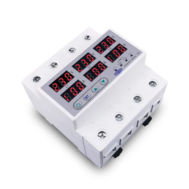 Din Rail 3 Phase Voltage Relay 3P+N Voltmeter Ammeter Over and Under Voltage Monitor Relays