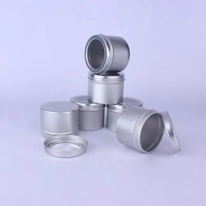 60ml Round Metal Aluminum Tin Containers Jars Cans With Window Screw Top Cans Cosmetic Sample Containers Candle Travel Tins Jars 2