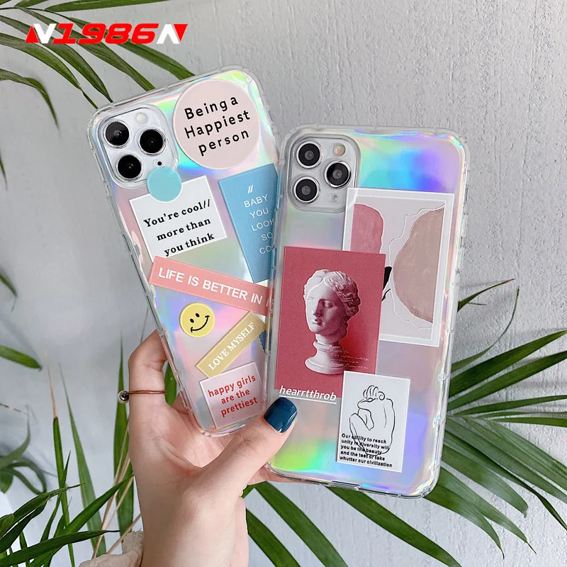 N1986N Phone Case For iPhone 11 Pro X XR XS Max SE 2020 6 6s 7 8 Plus Fashion Art Atatue Cartoon Letter Laser Soft For iPhone 11 N1986N Phone Case For iPhone 11 Pro X XR XS Max SE 2020 6 6s 7 8 Plus Fashion Art Atatue Cartoon Letter Laser Soft For iPhone 11