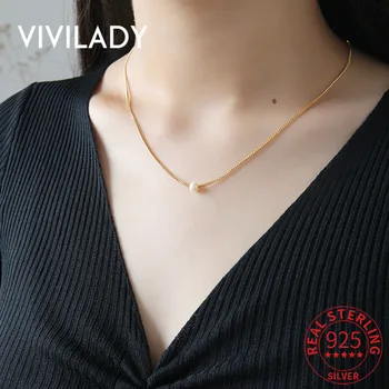 

VIVILADY 925 Sterling Silver Minimalist Style Natural Pearl Chic Chain Women Choker Necklace Charm Gold Color Trendy INS Jewelry