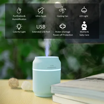 

200ml multi function 3 x 1 USB air humidifier 7 colour LED aromaumine diffuser with mini cool air fan