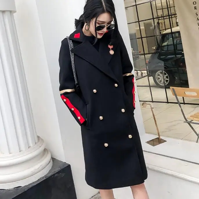Зимнее двубортное шерстяное пальто в стиле милитари, женское модное приталенное шерстяное пальто