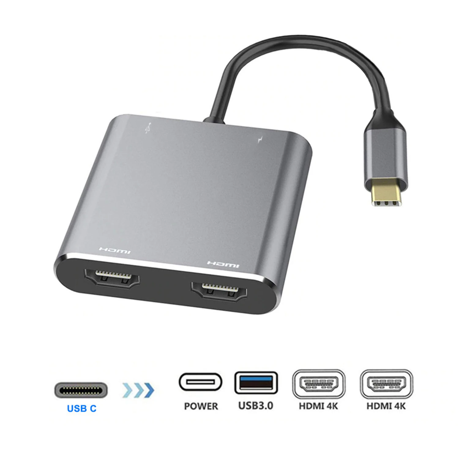 Usb c ao Adaptador Duplo de Hdmi em tipo Usb c Hub com Hdmi 4k @ 30hz Usb3.0 pd de Carregamento Dupla Tela hd Display Usb-c Adaptador
