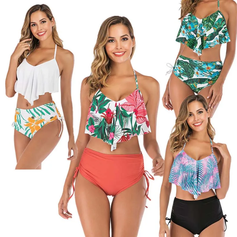 

High waist Women's Swimming Suit 2019 New Sexy Bikini Set Two Piece Swimsuit Women Backless floral Printed Bandage Swimwear