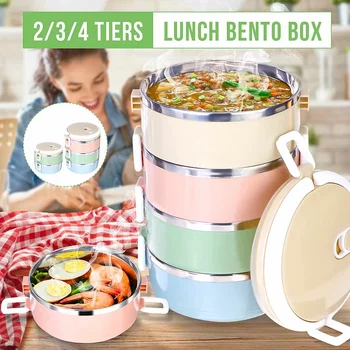 

Stainless Steel Insulated Lunch Box Student School 2/3/4 Layers Lunch Box Tableware Bento Food Container Storage Breakfast Boxe