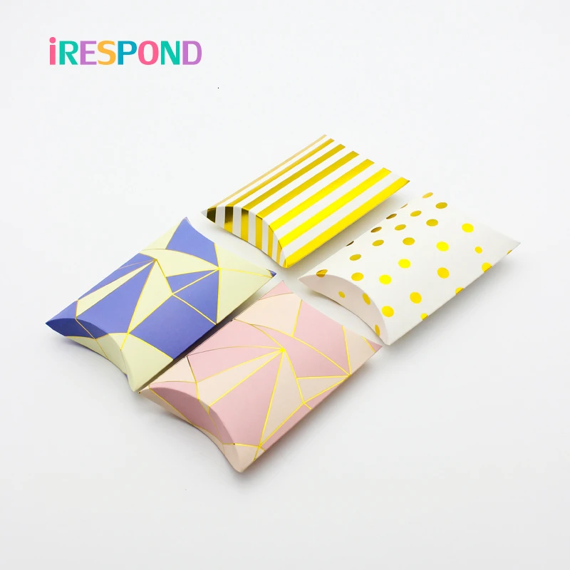 

10PCS Golden Pillow Box Chocolate Cookies Candy Box Wedding Favors Pillow Bag Paper Gift Packaging Box Baby Shower Birthday Ins