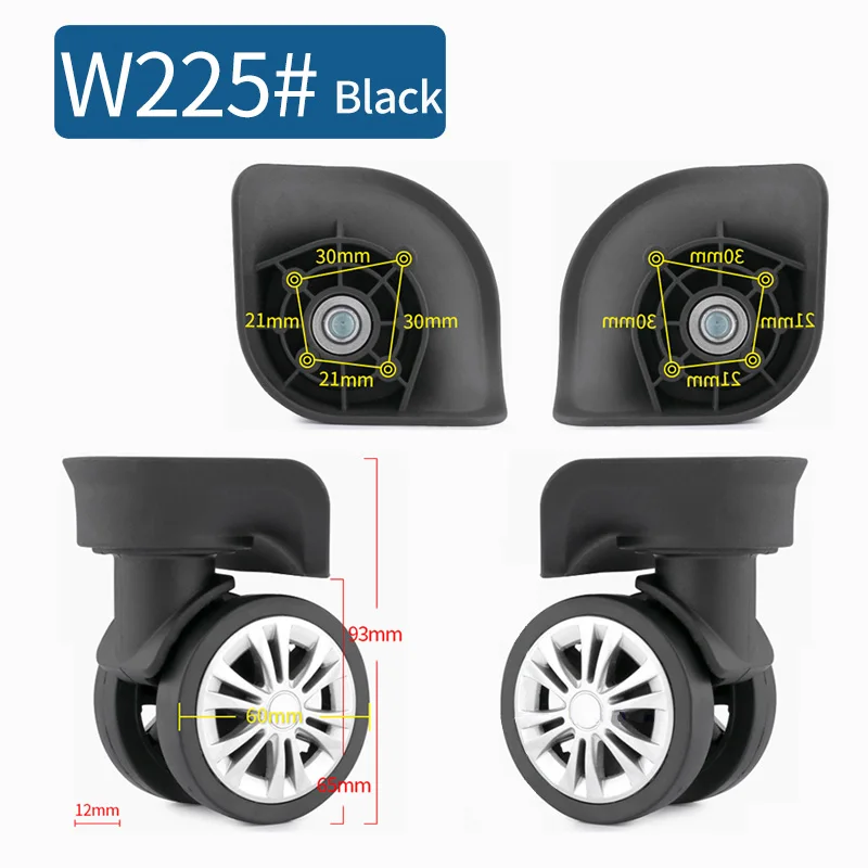 W225(2 Wheels)black Универсальные колеса макияж тележка чемодан на колесах Замена аксессуары бесшумный Ремонт Замена багажа немой колеса - Цвет: W225(2 Wheels)black
