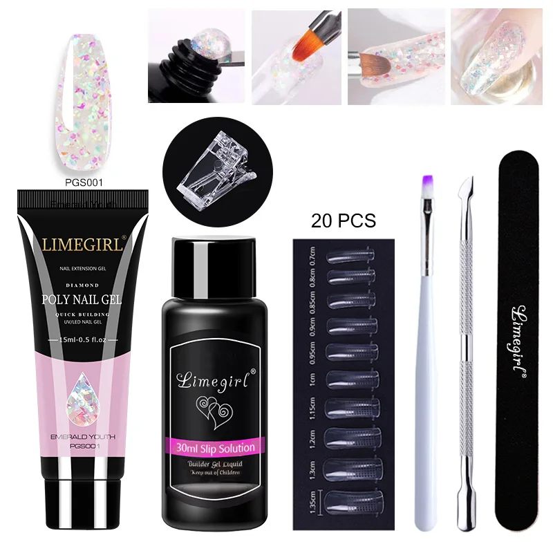 Limegirl Set Poly Nail Gel for Extension Polygels Set Manicure Acryl Gel Varnish Set 15ML Polygels Poly Nail Kit UV Gel Kit 6
