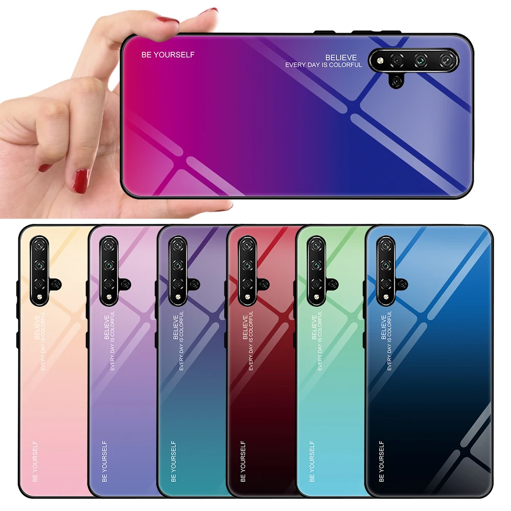 Чехол из закаленного стекла для Huawei Honor 9 20 Lite 10i 20i 10 View градиентный чехол Light 8X Nova 3