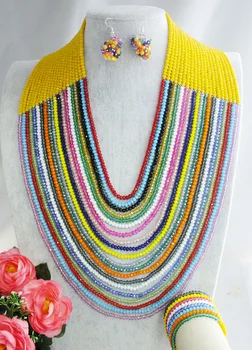 

Free Shipping !! Beautiful African Wedding Multicolor Crystal Beads Nigerian Crystal Necklace Set