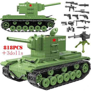 

Military Soviet KV 2 Heavy Panzer Tank Building Blocks WW2 Soldier Police Figures Bricks Educational Toys For Children Boys Gift