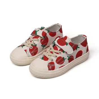 

2019 Autumn Kid's Shoes Casuals Hook & Loop Hook & Loop Floral Platform Round Toe Sweet Flat Heels Canvas All-match 2019138