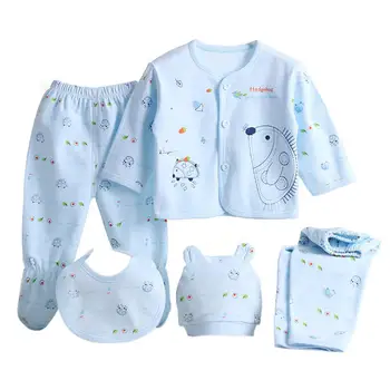 

5pcs Baby Underwear Set 100% Breathable Cotton Baby Hat Bib Top 2 Pair Of Pants