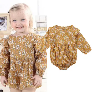 

Emmababy Baby Girls Long Sleeve Floral Print Romper Ruffle Jumpsuit Cute Causal Outfits