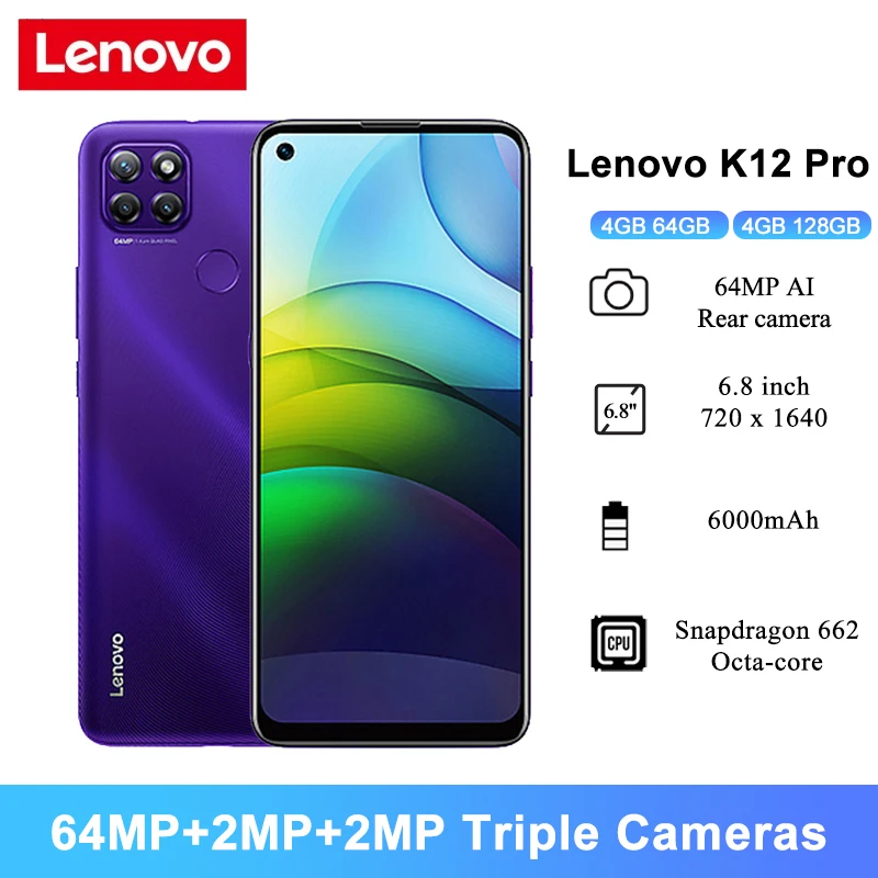Сотовые телефоны Lenovo K12 Pro Android 10 экран 6 8 дюйма HD + 4 Гб ОЗУ Восьмиядерный процессор