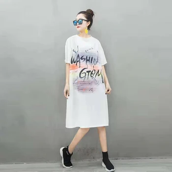 

2020 Summer Dress Women Plus Size L-XXL Harajuku Black Dresses Casual Printed Clothes Female Short Sleeve O-Neck Midi Vestidos