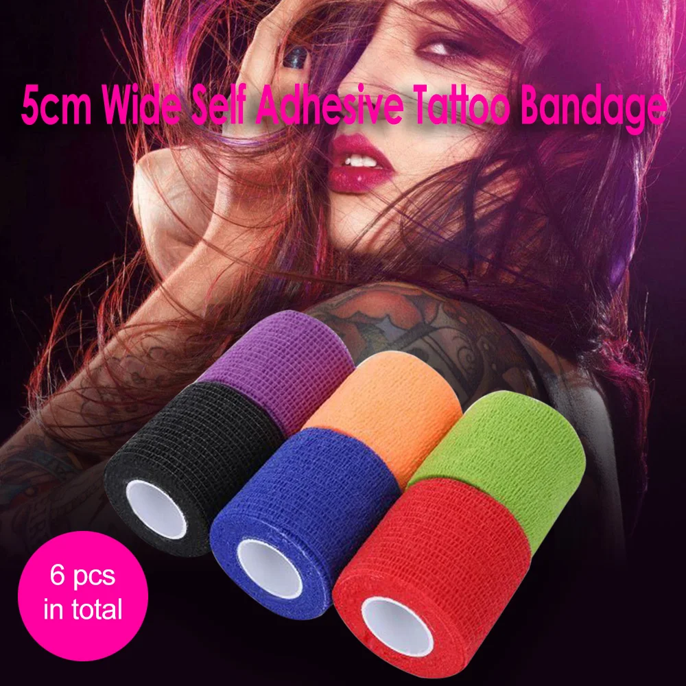 

Tattoo Accessories 6Pcs Disposable Self-adhesive Elastic Bandage 10 Colors for Handle Grip Tube 5cm Max Stretch Length