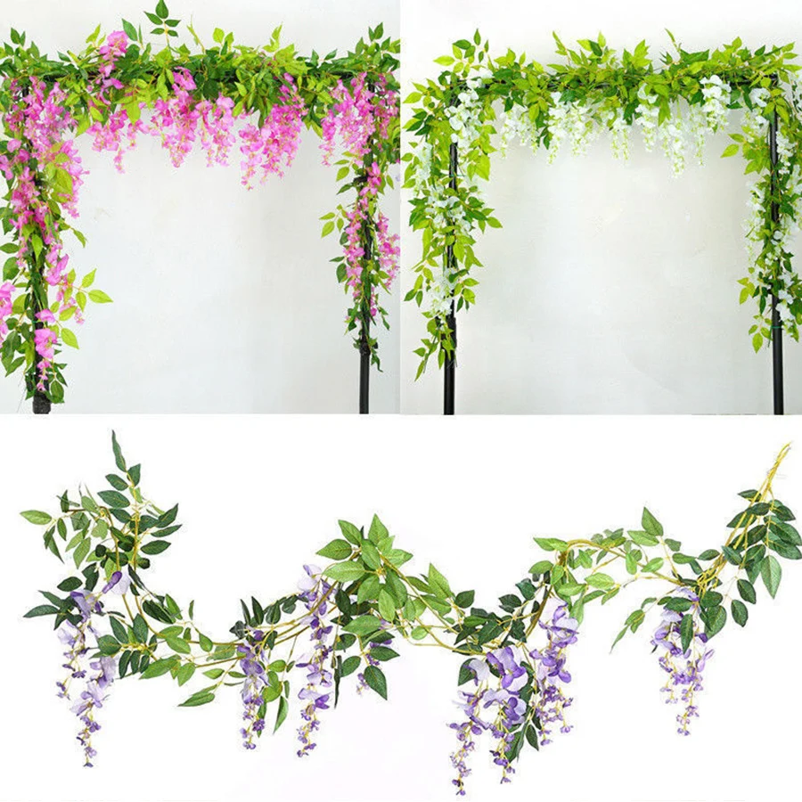 2 m artificial Wisteria vines wreath wedding arch decoration fake plant leaves artificial flowers ivy wall decoration