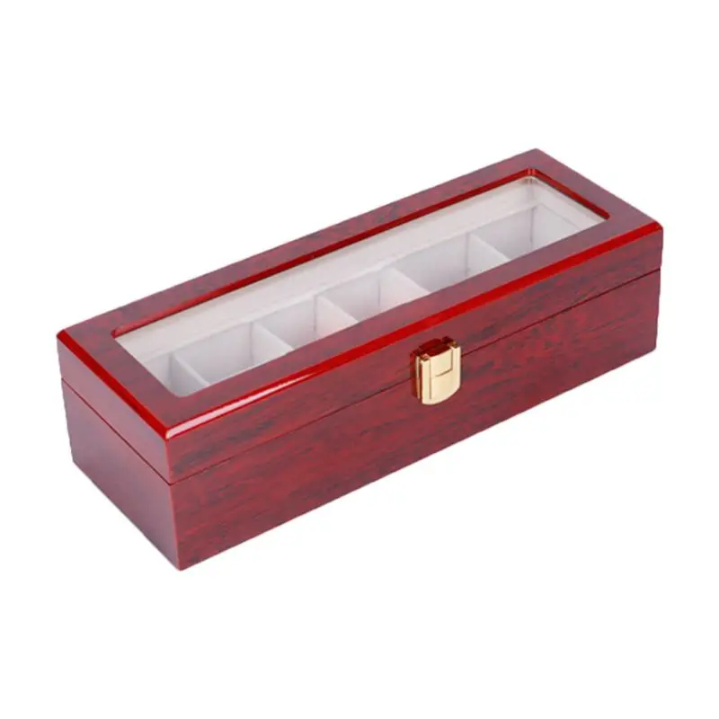 

6 Grids Wooden Watch Display Case Storage Box Winder Jewelry Collection N84D