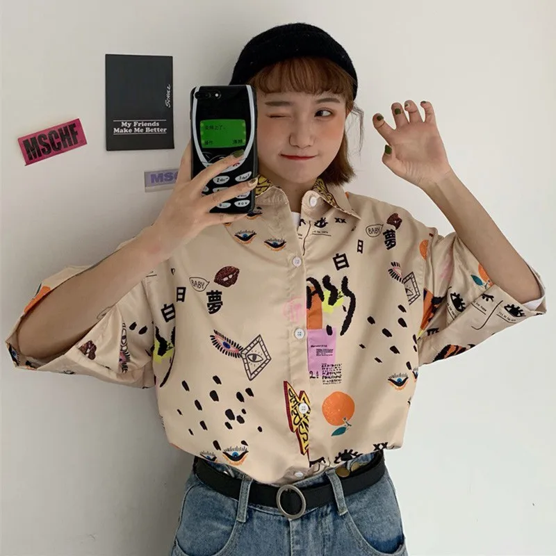 

Women Beach Style Turn-down Collar Summer Ladies Short Sleeve Casual Loose Shirts Tops