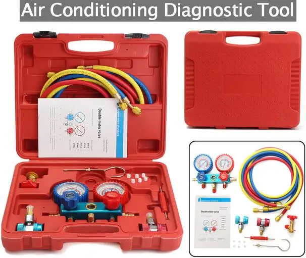 

R134A HVAC A/C Refrigeration Kit AC Manifold Gauge Set Auto Service Kit Car Air Conditioning Repair Fluorine Filling Tool