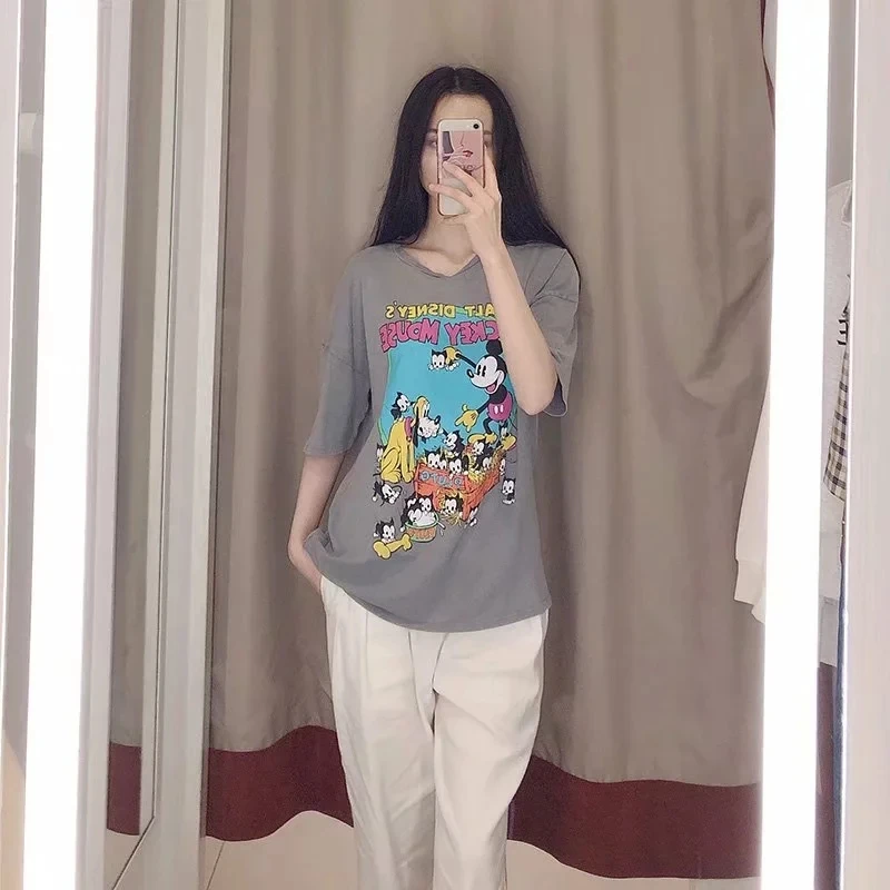 Увядшая Винтажная футболка в английском стиле с принтом в виде уличной мыши из мультфильма, женская футболка в стиле Харадзюку, camisetas verano mujer