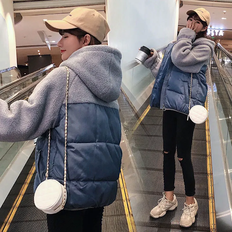 

2019 Winter Coat Women's Short New Style Korean-style down Jacket Women's ke li rong Berber Fleece Cotton Coat College Style