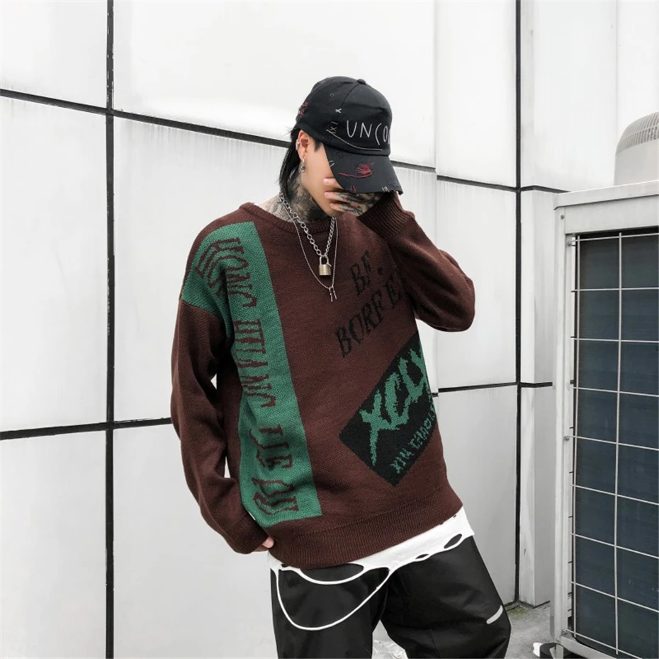 Винтаж Harajuku трикотажные свитера для мужчин и женщин хип хоп Свободный пуловер свитер уличная Мужская зимняя одежда пальто WG607
