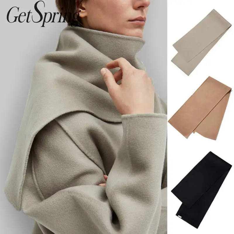 

GetSpring Women Scarf Wool Cashmere Double-Faced Woolen Shawls And Wraps All Match Cashmere Scarf Winter Warm Scarves Black 2019