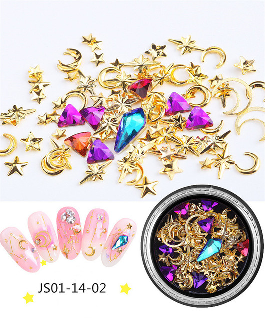 Nail Charm Rhinestone Star/Moon/Horizontal Line/Pearl/Water-Drop Mixed 9 Styles Golden Luxury Nails Decoration AccessoriesJS