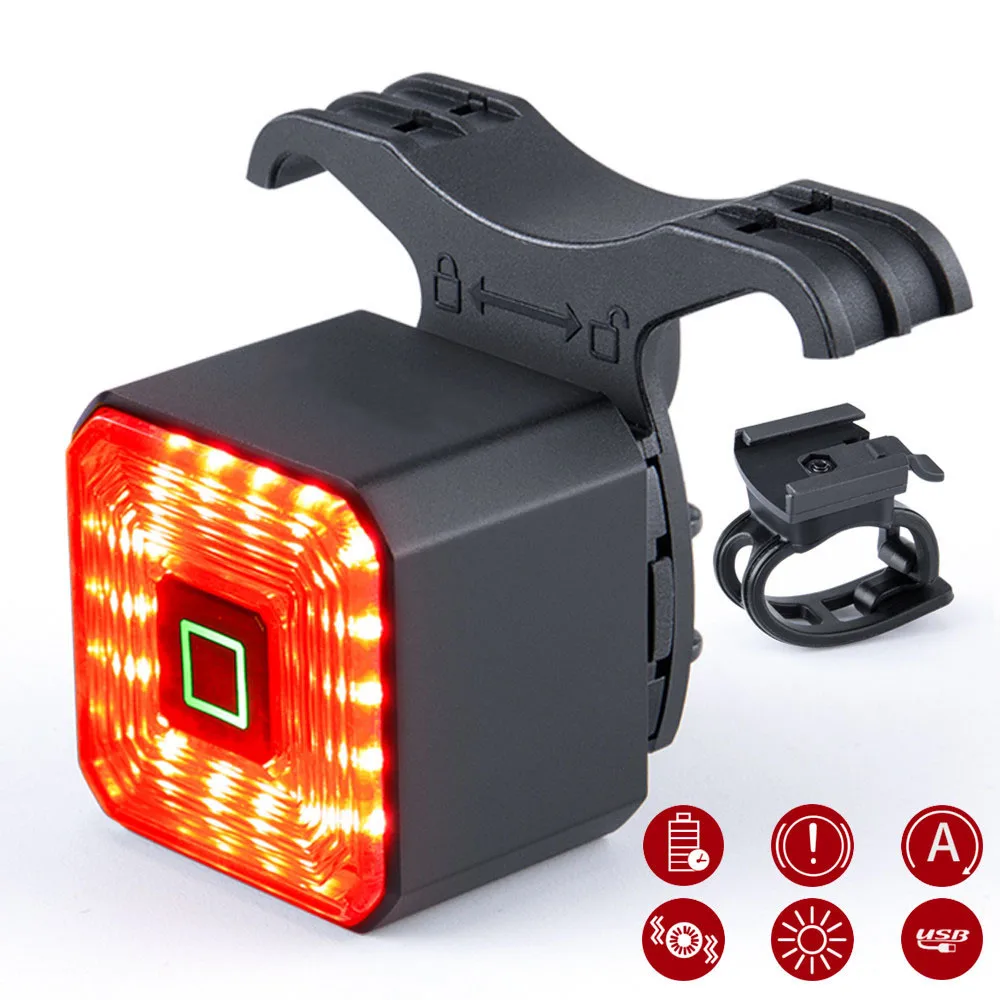 Smart Bicycle Light Rear Taillight Bike Accessories Auto On/Off USB Rechargeable Stop Signal Brake Lamp LED Safety Lantern | Спорт и