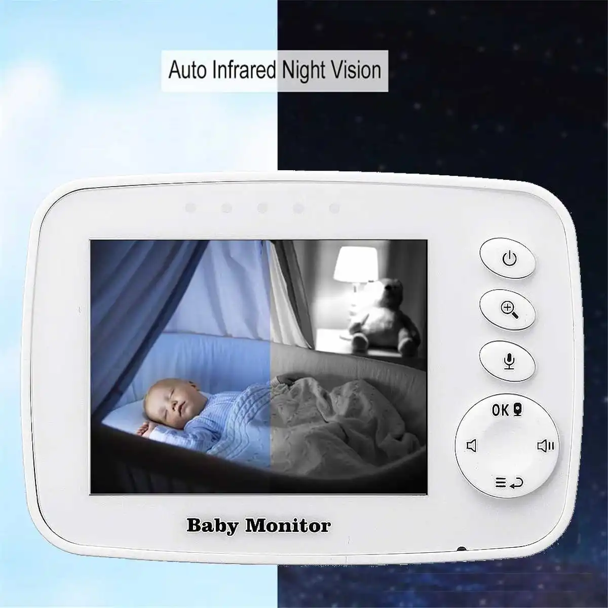 Children Monitor Wireless Digital Video Kids Baby Sleeping Monitor LCD Display Screen Audio Video Receiver Night Vision Home