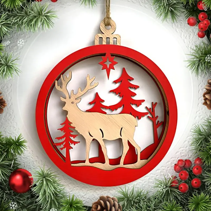 

3Pcs Christmas Large Wooden Wall Hanging Decor Deer Letter Pattern Three Layer DIY Wooden Hanging Sign with Rope Christmas Decor