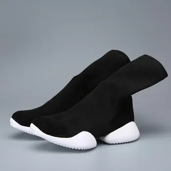 

Winter New Brand British Womens Medium Length Thick Bottom Round Toe Slip On Warm Female Over The Knee Boots Plus Size