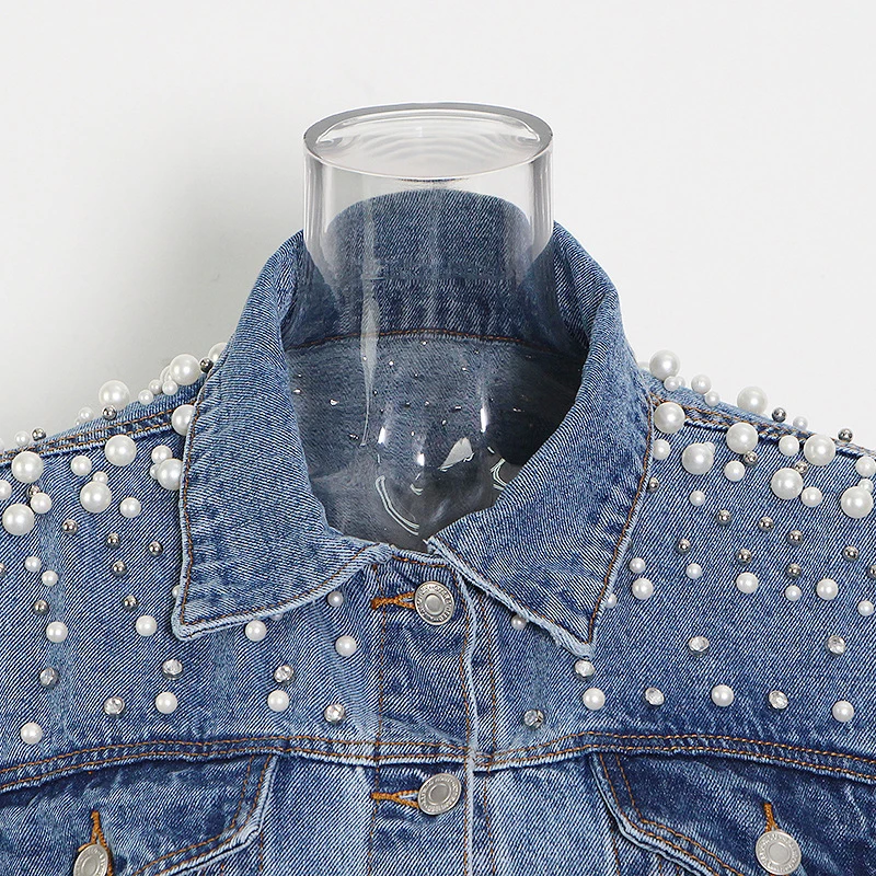 ECRURANI Blue Casual Patchwork Jacket For Women Lapel Collar Long Sleeve Pockets Button Jackets Female Fashion Clothing 2021 New