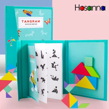 Magnetic Tangram Puzzle Book Portable Preschool Baby Kids Toys Intelligence Jigsaw Puzzle Wooden Educational Toys for Children 1