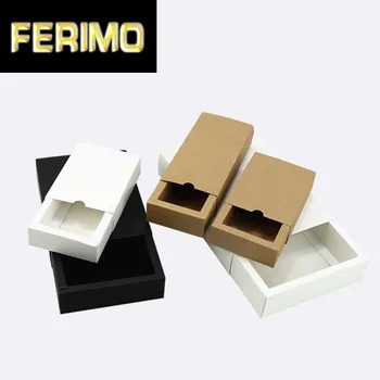 

30pcs Black kraft gift packaging cardboard box black packing gift box white paper drawer box wedding favor delicate drawer box