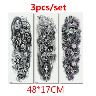 3PCS Style 17 2/3 шт. Временные татуировки рукава на полные руки Водонепроницаемый татуировки для Для мужчин Для женщин переводная татуировка тела наклейки на боди-арта Tatouages - Цвет: 3PCS Style 17