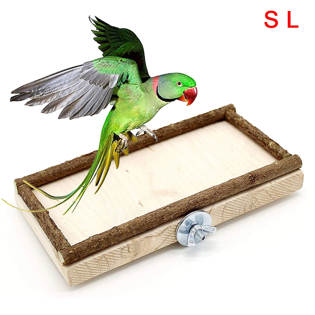 Pet Bird Parrot Wooden Standing Platform Perch Board Cage Harmless Hanging Molar Chew Toy Pet Supplies Easy To Install