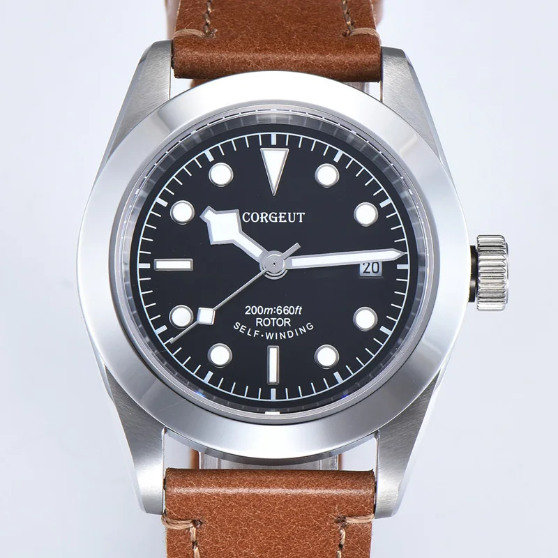 

Luxury Brand Corgeut Military Schwarz Bay Mechanical Watch Men Automatic Sport Design Clock Leather Mechanical Wrist Watches