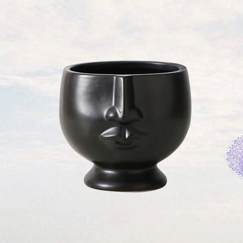 Size S Nordic Style Ceramic Human Face Flowerpot Decoration Home Oranment Succulent Plant Pot Craft Decor Black Golden A35