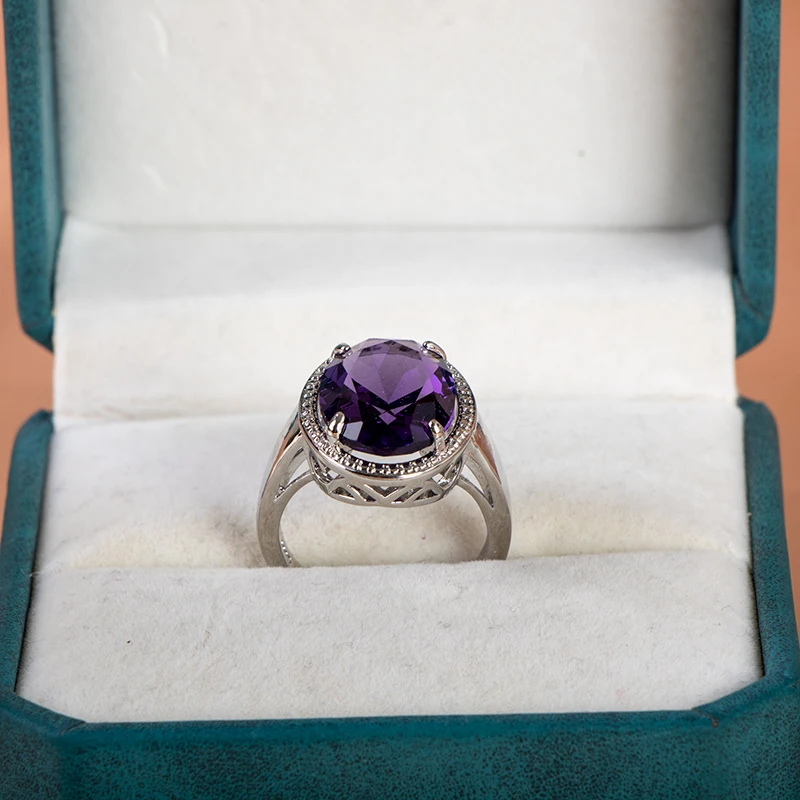 Silver Rings Cellacity Classic Amethyst Oval Shaped Gemstones for Women Engagement Gift size 6-10
