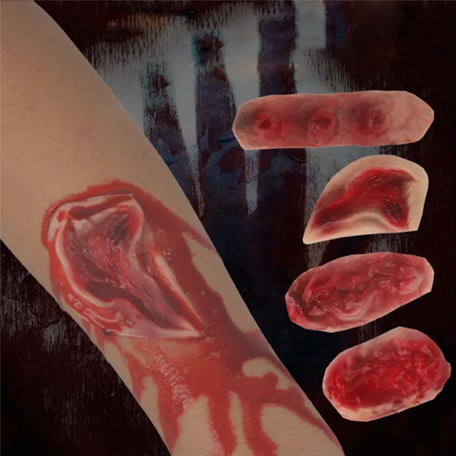 Temporary Tattoo Sticker Makeup Props Halloween Masquerade Prank Horror Realistic Fake Bloody Wound Stitch Scar Scab Waterproof 5