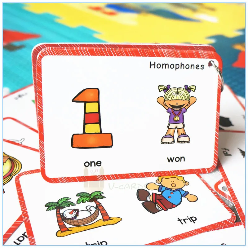 

24 группы Homonym & 24 группы Homophone английские флэш-карты с кольцами для детей картинка слова фонарики Игрушки для раннего обучения