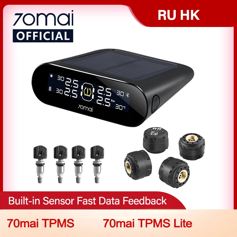 US $44.61 70mai Tpms Tire Pressure Monitor System English App Solar Power Usb