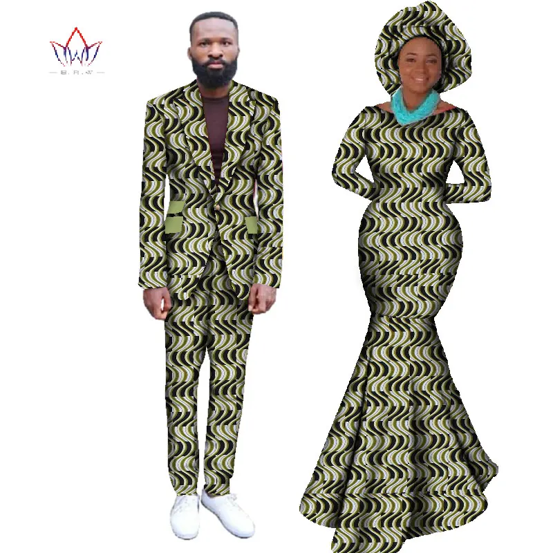 Африканские платья для женщин Африканское платье Bazin Riche женское Макси платье и мужской повседневный Блейзер комплект из 2 предметов плюс Размер 6XL WYQ59