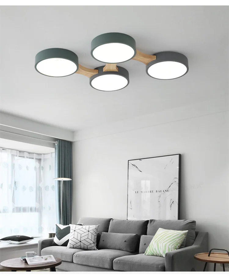 Светодиодный потолочный светильник s с круглым металлическим абажуром для гостиной современный поверхностный потолочный светильник деревянная лампа для спальни