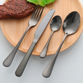 

24PCS/Set Stainless Steel Tableware Wooden Box Western Dinnerware Knife Spoon Fork Cutlery Supplies (Black)