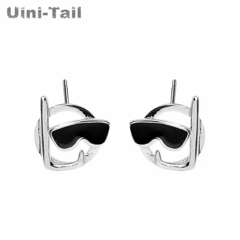 Uini-Tail Горячая новинка 925 Стерлинговое Серебро простой свежий Дайвинг серьги креативный милый мультфильм черные капли пластмассовые солнцезащитные очки серьги
