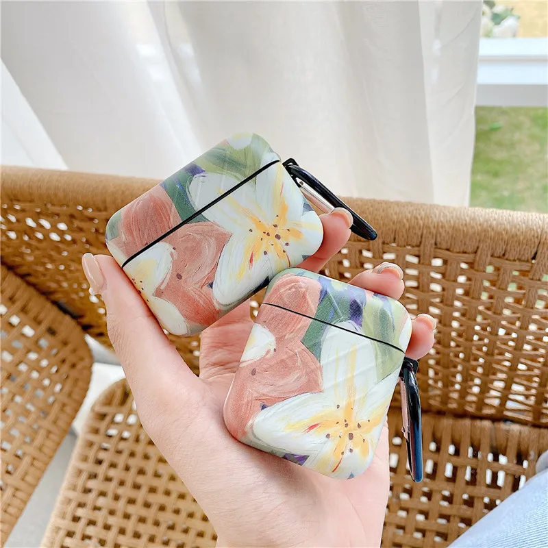 

Luxury Flower Painting Case for Airpods Cover Cute Cartoon Stripe Headphones Case Box for Airpod Pro 2 1 Silicone Earphone Case